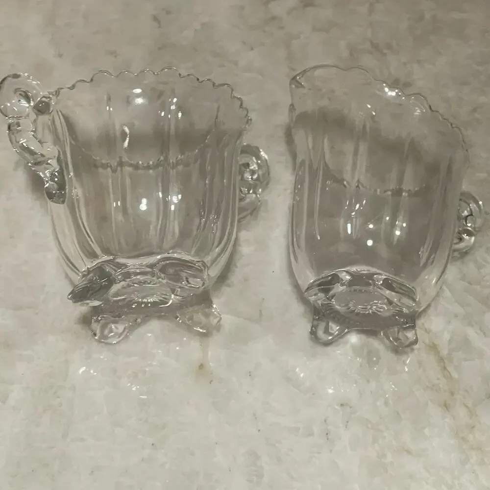 Vintage crystal  glass footed creamer and sugar set 2-1/2
